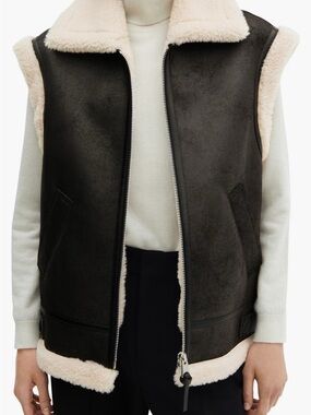 Mango Black Suede-Look Shearling Vest with Cream Trim